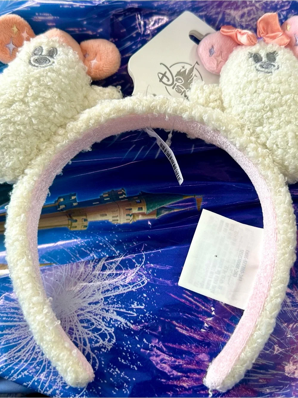 2026 Disney Parks Halloween Minnie Mickey Cutie Ghost Ears Fleece Headband Pink